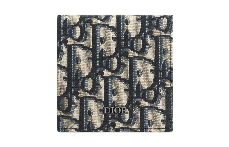 DIOR Oblique Jacquard Fabric Coin Purse Men's Beige & Black