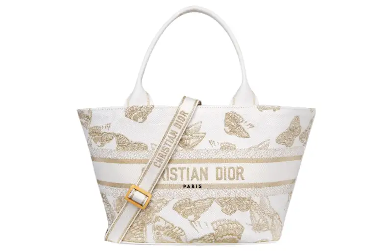 DIOR Embroidery Shoulder Bag, Crossbody Bag, Handbag Women's White & Gold