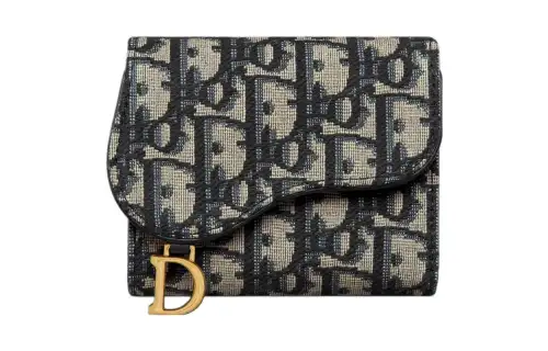 DIOR Saddle Oblique Jacquard Fabric Saddle Wallet Women's Black & Beige