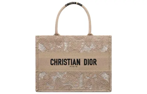 DIOR BookTote Embroidery Tote Bag, Shopping Bag, Handbag Medium Women's Beige Gray