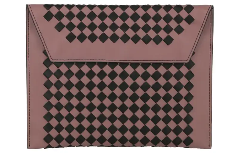 Bottega Veneta Intrecciato Leather Clutch Women's Black & Dark Red