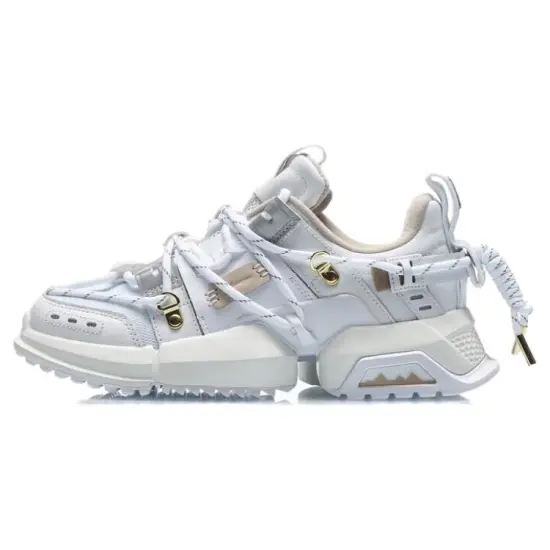 LiNing Pan Gu Anti Slip And Wear Resistant Support Low Top Sports Casual Shoes Women's White Gold