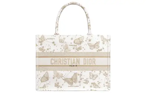 DIOR BookTote Embroidery Tote Bag, Shopping Bag, Handbag Medium Women's Gold & White
