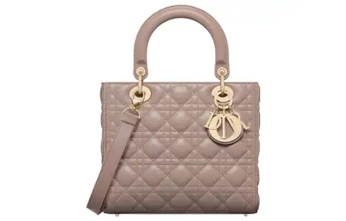 DIOR Lady Dior Lambskin Handbag, Shoulder Bag, Crossbody Bag, Handbag Medium Women's Taupe