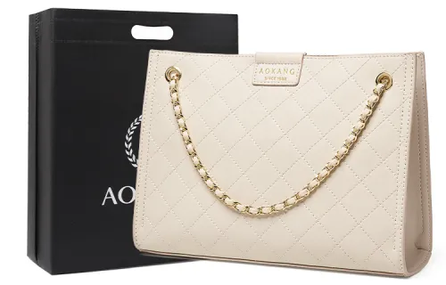 AOKANG Cow Leather Crossbody Bag, Chain Bag, Tote Bag, Underarm Bag, Shoulder Bag Women's Milkshake White/Classic Black