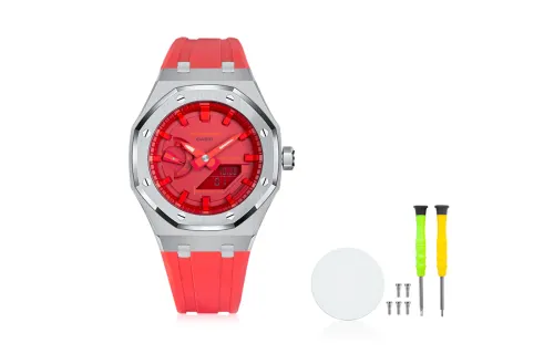 Casio, waterproof electronic rubber modified watch strap stainless steel, men's watch, red dial, custom-made, 200meter, Japanese and Korean