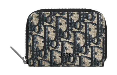 DIOR Jacquard Fabric With Smooth Calfskin Card Holder Card Holder Men's Beige & Black