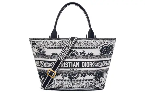 DIOR Butterfly Embroidery Tote Bag, Shopping Bag, Shoulder Bag, Crossbody Bag, Handbag Women's Black & White