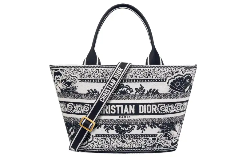 DIOR Butterfly Embroidery Tote Bag, Shopping Bag, Shoulder Bag, Crossbody Bag, Handbag Women's Black & White
