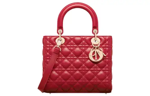 DIOR Lady Dior Lambskin Handbag, Shoulder Bag, Crossbody Bag, Handbag Medium Women's Solitary Flower Red