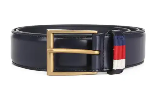GUCCI Cow Leather Belts Men's Blue Width 3.5cm