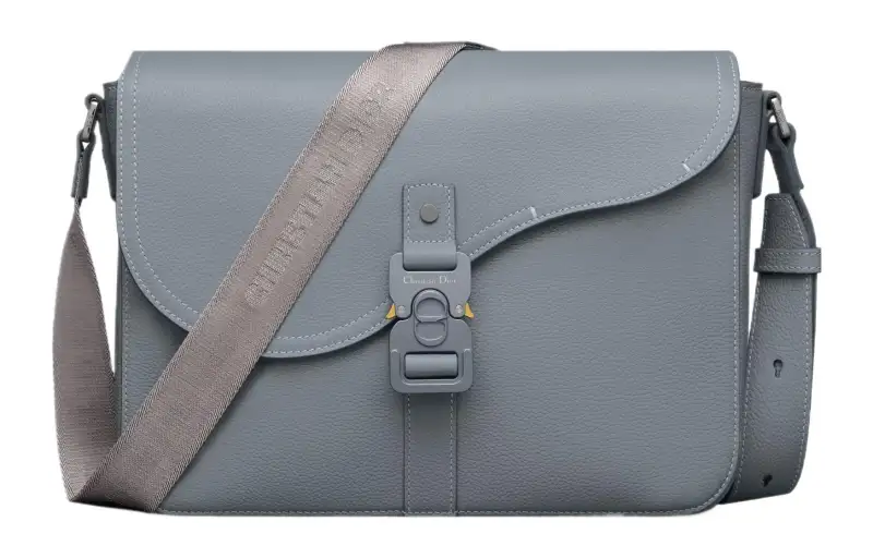 DIOR Grain Calfskin Saddle Bag, Messenger Bag, Shoulder Bag, Crossbody Bag Men's Gray