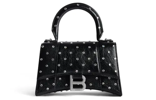 Balenciaga Hourglass Sheepskin Shoulder Bag, Crossbody Bag, Handbag Extra Small Women's Black