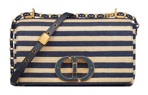 DIOR Caro Coconut Grass Crossbody Bag, Shoulder Bag Medium Women's Natural & Denim Blue