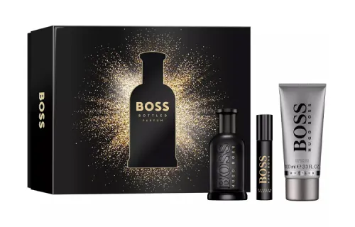 HUGO BOSS Gift box, fresh perfume, set, spray for traveling, shower gel, 100 ml, 10 ml, 100 ml