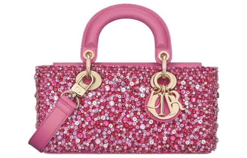 DIOR Lady D JOY Rhinestone Embroidery Satin Shoulder Bag, Crossbody Bag, Handbag Small Women's Pink