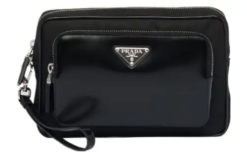 PRADA Recycled Nylon With Shinny Leather Clutch Regular Men's Black
