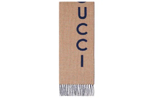 GUCCI Wool Cashmere Knit Scarves Unisex Khaki