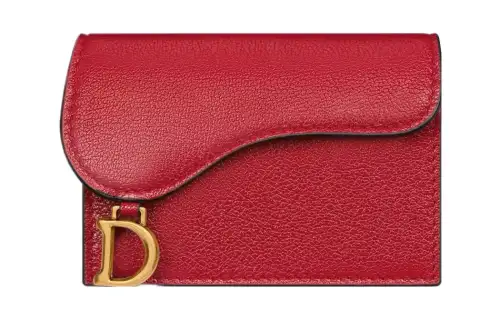 DIOR Dior Saddle flip-open stirrup D-shaped charm goatskin card holder card holder women's amaryllis red