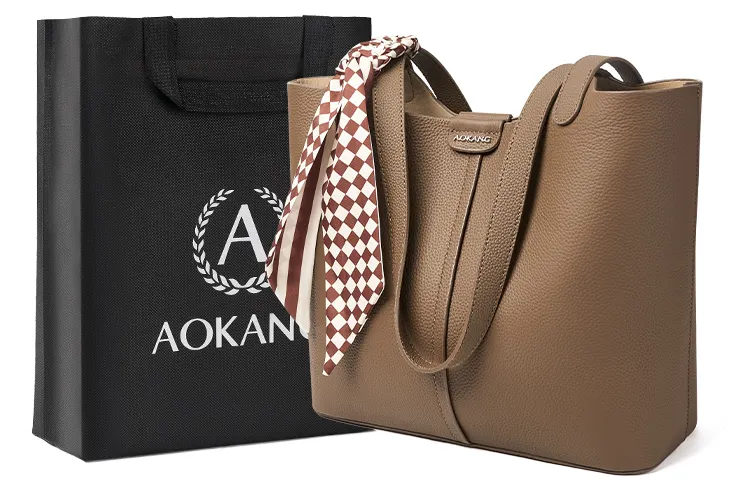 AOKANG Cow Leather And Synthetic Leather Schooling Bag, Tote Bag, Shopping Bag, Shoulder Bag Large Women's