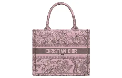 DIOR BookTote Embroidery Tote Bag, Shopping Bag, Handbag Small Women's Gray & Pink