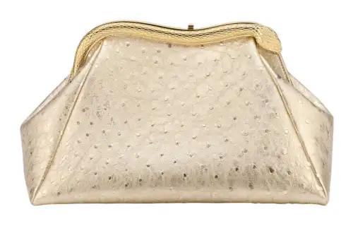 BVLGARI Serpentine Ostrich Leather One Shoulder Crossbody Clutch Medium Women's Light Gold