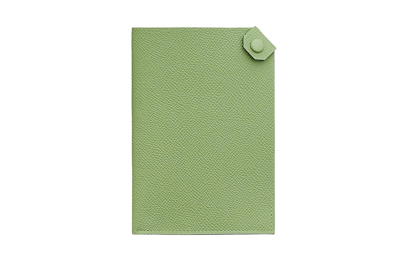 HERMES Tarmac Cow Leather Passport Holder Women's 3I Vert Criquet Avocado Green