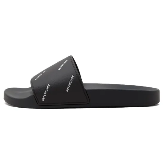 Balenciaga Pool Slides Repeat Logo Black White