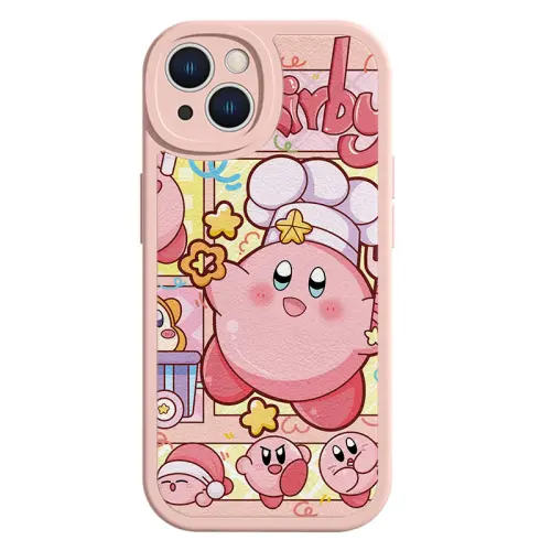 US 10 cents MSMF cartoon animation mobile phone case Kirby lychee texture soft shell thick edge anti-fall lens protection suitable for Apple/apple15/14/13/12/11/XR/XS/PLUS/PRO/MAX