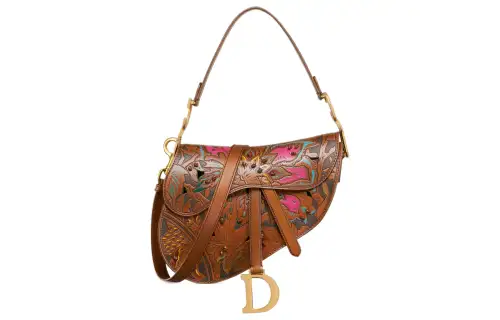 DIOR Calfskin Saddle Bag Handbag, Shoulder Bag Women's Brown & Multicolor