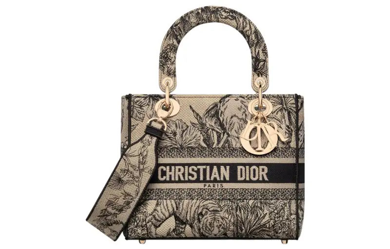 DIOR Lady D Lite Embroidery Handbag, Shoulder Bag, Crossbody Bag, Handbag Medium Women's Beige & Multicolor