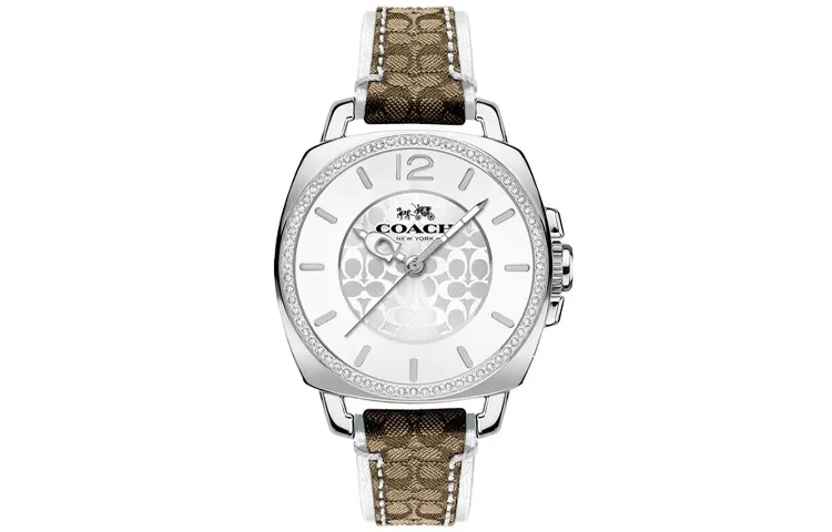 COACH Wrist Watches Quartz Movement Cow Leather Strap 34mm Silver Dial Women's Watch 30m Water Resistant