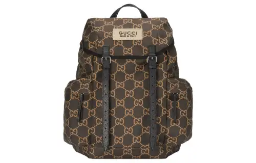 GUCCI Recycled Polyester Satin Binding Backpack Large Men's Ebony & Beige