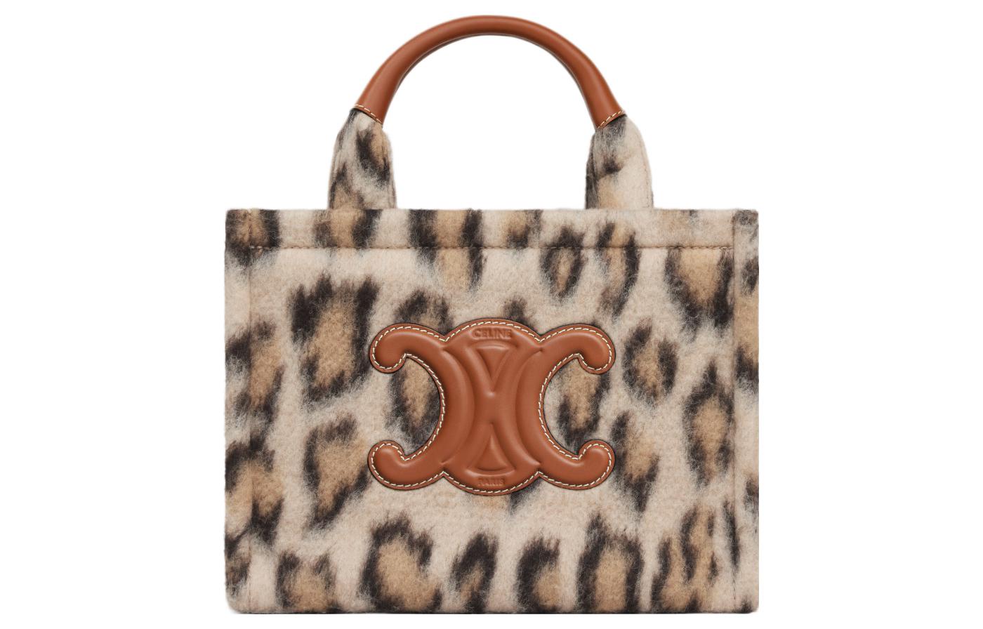CELINE Cabas ThaisCabas Fabric With Cow Leather Crossbody Handbag Small Women's Leopard Print