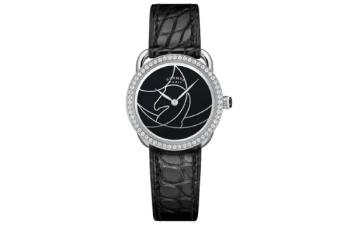 HERMES Arceau Cavales Wrist Watches Quartz Movement Leather Strap 28mm Black Dial Women's Watch 30m Waterproof