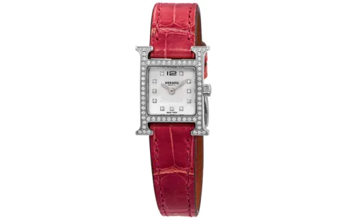HERMES Heure H Wrist Watch Quartz Movement Leather Strap Mother of Pearl Color Watch Dial Women's Watch 30m Waterproof