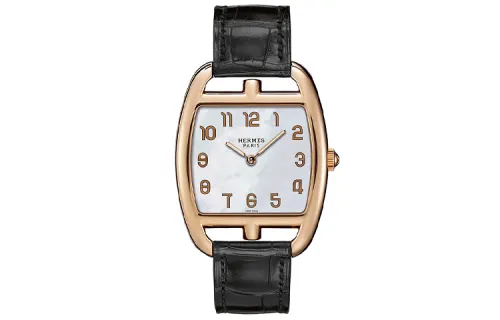HERMES Wrist Watches Quartz Movement Crocodile Leather Strap White Dial Women's Watch 30m Water Resistant 037654WW00