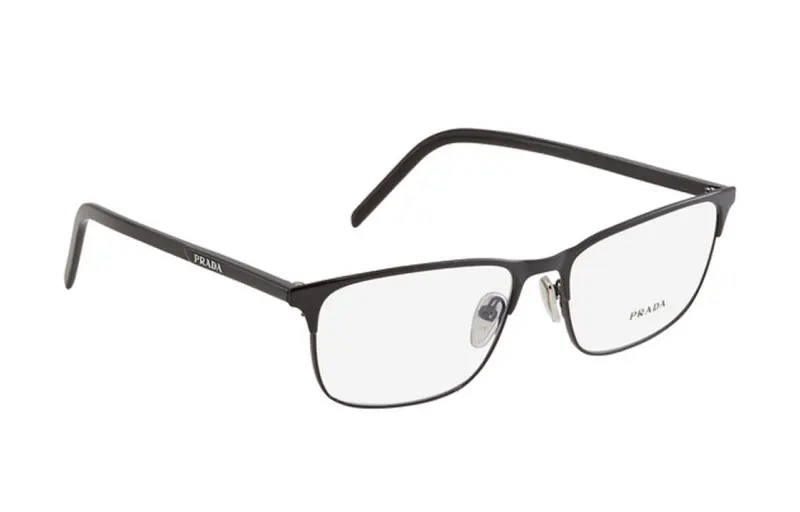 PRADA Metal Rectangular Eyeglass Frames Men's Black