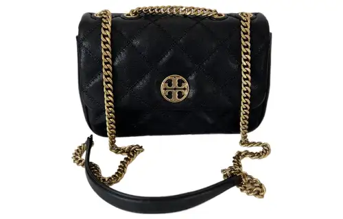 TORY BURCH Willa Leather Messenger Bag, Shoulder Bag Small Women's Black