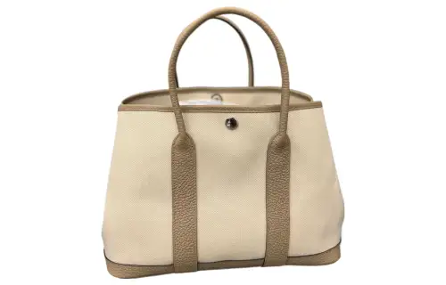 HERMES Garden Party Canvas With Negonda Calfskin Handbag 30 Women's Concrete Gray Marfa Beige
