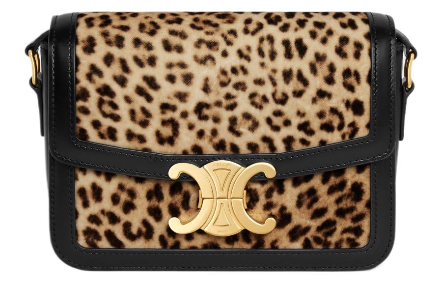 CELINE Teen Triomphe Velvet With Cow Leather Portable Crossbody One Shoulder Bag Women's Leopard Print