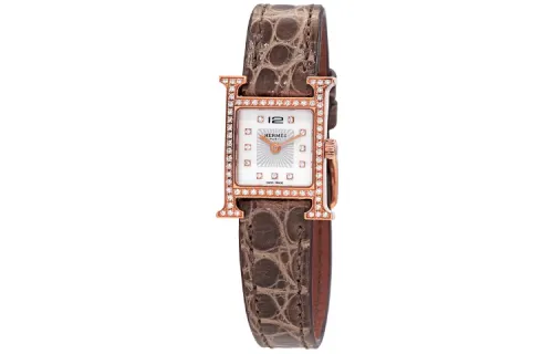 HERMES Wrist Watches Quartz Movement Leather Strap White Dial Women's Watch 30m Water Resistant