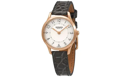 HERMES Wrist Watches Quartz Movement Crocodile Leather Strap 25mm White Dial Women's Watch 30m Water Resistant