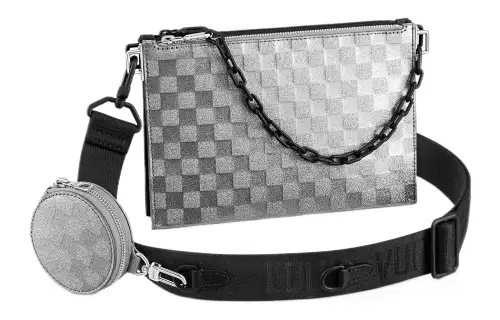 LOUIS VUITTON Trio Pouch Glitter Silver