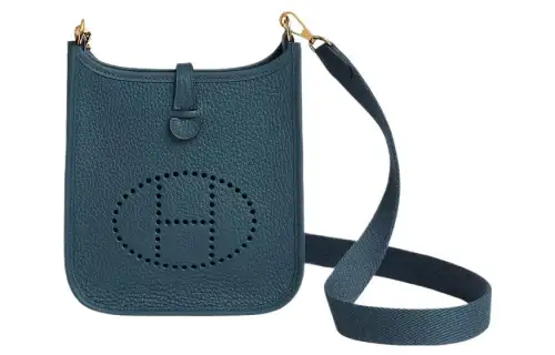 HERMES Evelyne Clemence Bullock Leather Shoulder Bag, Crossbody Bag 16 Women's 7P Bleu De Prusse Prussian Blue