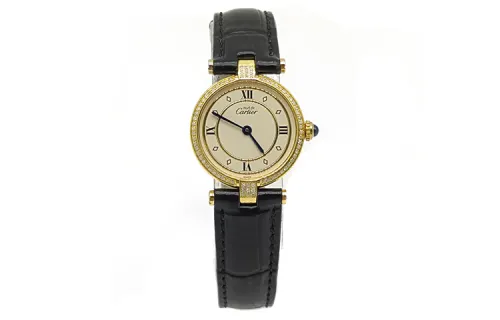 Cartier, quartz golden men's watch, women's watch, yellow dial, gold watch, case, watch strap, quartz mechanism, 20mm, 20mm