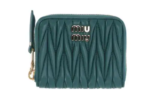 MIU MIU Matelassé Soft Sheepskin Leather Wallet Women's Turquoise