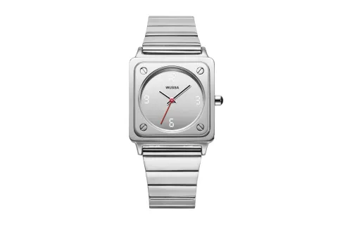 WUSSA ENTER Small Block, Fashion Versatile Quartz Movement Stainless Steel Strap Watch Unisex Silver Dial