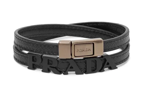 PRADA Cow Leather, Metal Wristbands Men's Black