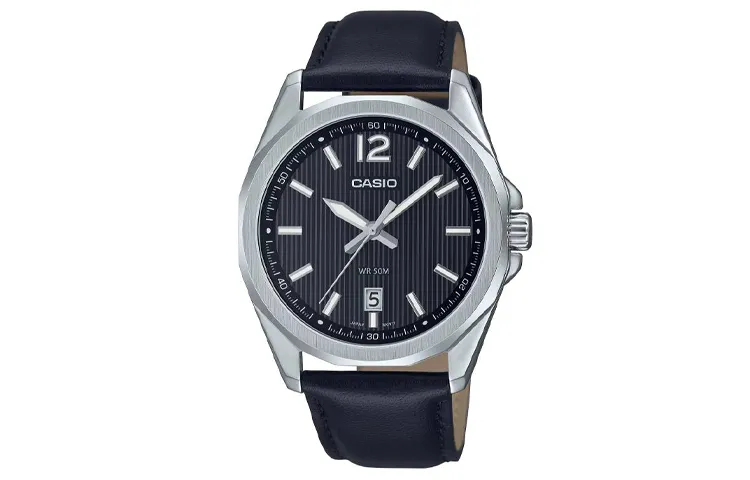 CASIO Quartz Movement Genuine Leather Strap Watch 48.5mm Men's Watches Black Dial